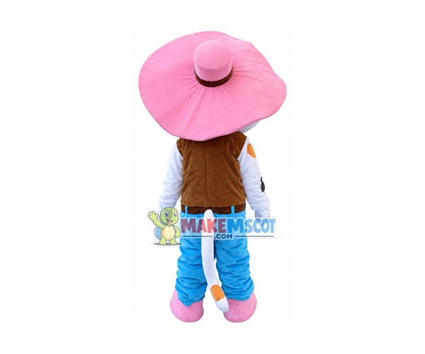 Farm Star Cat With Pink Sun Hat Mascot Costume Farm Star Cat With Pink Sun Hat Mascot Costume