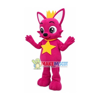 Cartoon Pinkfong Wearing Golden Crown Mascot Costume Cartoon Pinkfong Wearing Golden Crown Mascot Costume