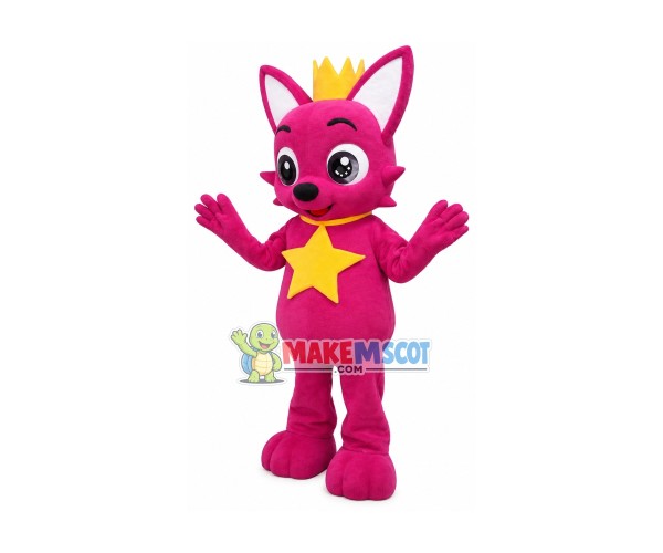 Cartoon Pinkfong Wearing Golden Crown Mascot Costume