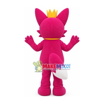 Cartoon Pinkfong Wearing Golden Crown Mascot Costume Cartoon Pinkfong Wearing Golden Crown Mascot Costume