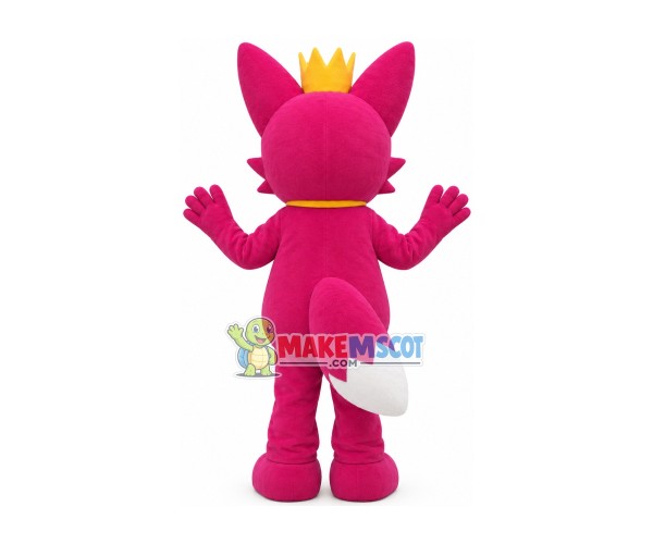 Cartoon Pinkfong Wearing Golden Crown Mascot Costume Cartoon Pinkfong Wearing Golden Crown Mascot Costume