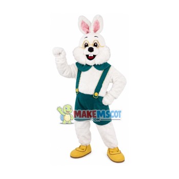 Dark Green Overalls Rabbit Mascot Costume