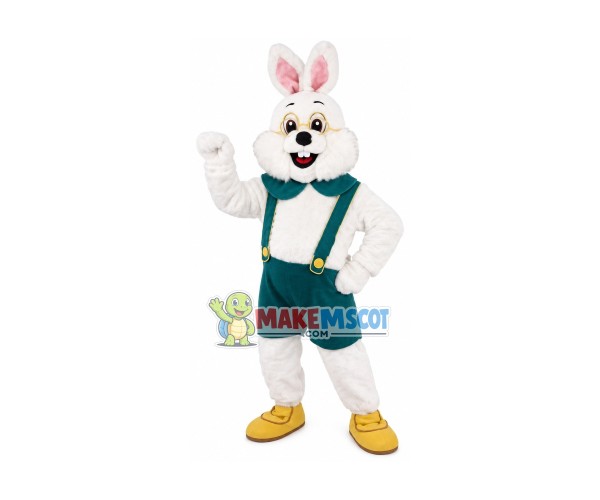 Dark Green Overalls Rabbit Mascot Costume