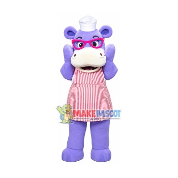 Purple Hippo With Vest Dress Mascot Cartoon Costume