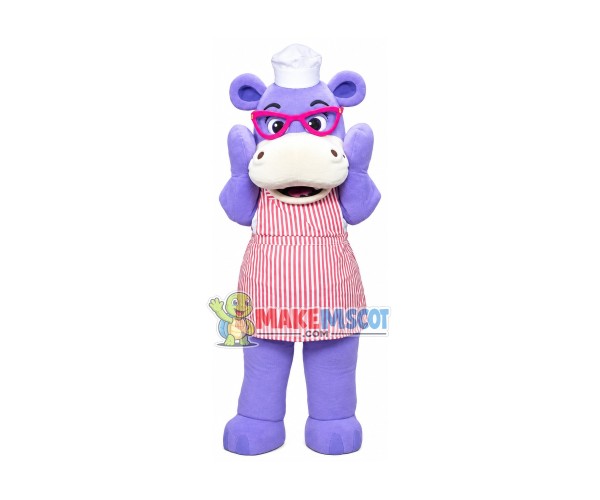 Purple Hippo With Vest Dress Mascot Cartoon Costume
