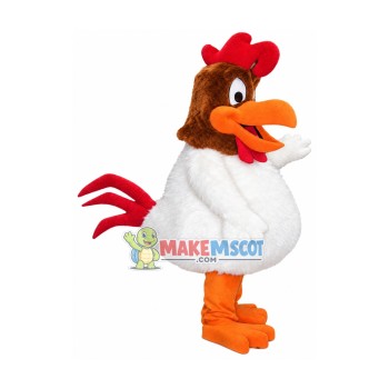 Plush White Crowing Rooster Mascot Costume