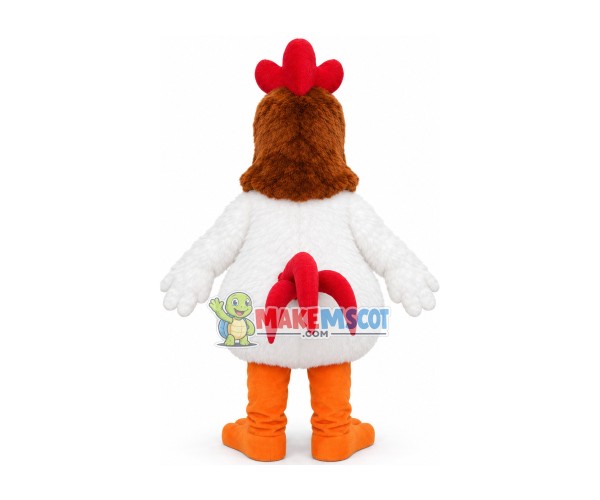 Plush White Crowing Rooster Mascot Costume