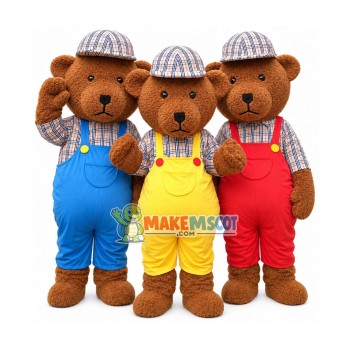 Friendly Colored Teddy Bear Brothers Mascot Costume