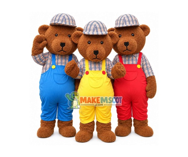 Friendly Colored Teddy Bear Brothers Mascot Costume Friendly Colored Teddy Bear Brothers Mascot Costume