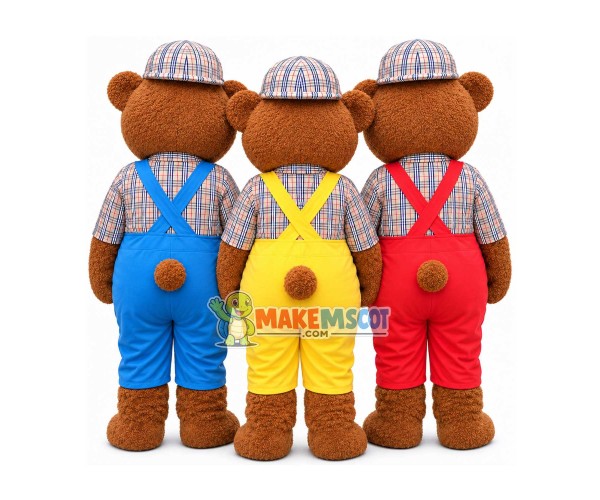 Friendly Colored Teddy Bear Brothers Mascot Costume Friendly Colored Teddy Bear Brothers Mascot Costume