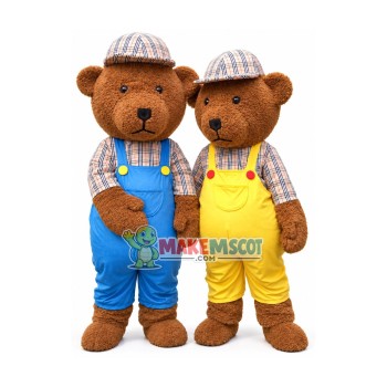 Friendly Colored Teddy Bear Brothers Mascot Costume Friendly Colored Teddy Bear Brothers Mascot Costume