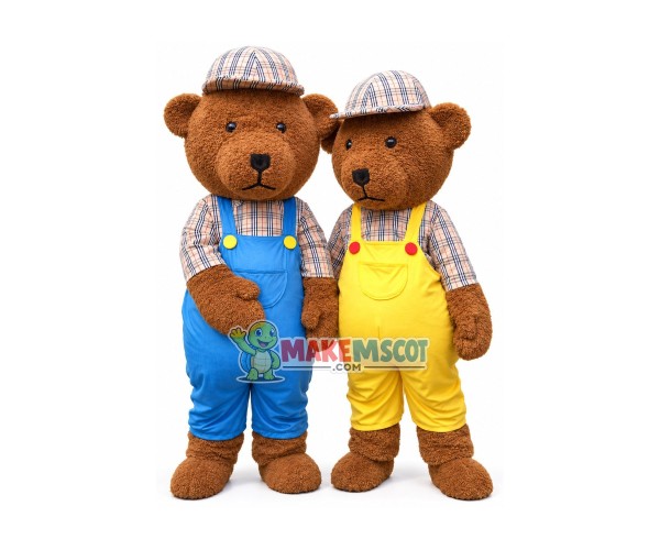 Friendly Colored Teddy Bear Brothers Mascot Costume Friendly Colored Teddy Bear Brothers Mascot Costume