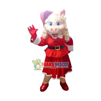Silver-haired Mother Pig In Christmas Dress Mascot Costume