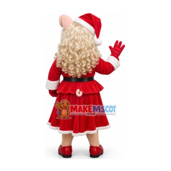 Silver-haired Mother Pig In Christmas Dress Mascot Costume Silver-haired Mother Pig In Christmas Dress Mascot Costume
