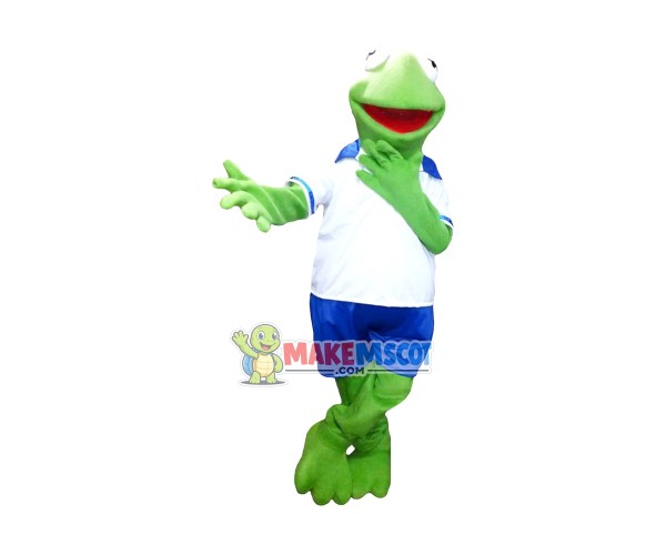 Pleased Adult Frog In The Polo Shirt Mascot Costume Pleased Adult Frog In The Polo Shirt Mascot Costume