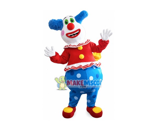 Adult Funny Clown With Blue Hair Mascot Costume Adult Funny Clown With Blue Hair Mascot Costume