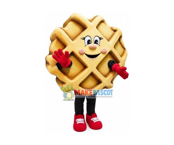Fluffy Waffle Mascot Cartoon Costume Fluffy Waffle Mascot Cartoon Costume