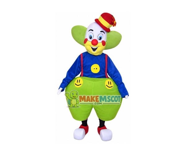 Smiley Clown With Green Overalls Mascot Costume Smiley Clown With Green Overalls Mascot Costume