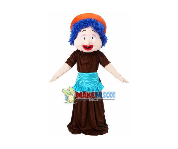 Blue Curly Granny Mascot Costume Blue Curly Granny Mascot Costume
