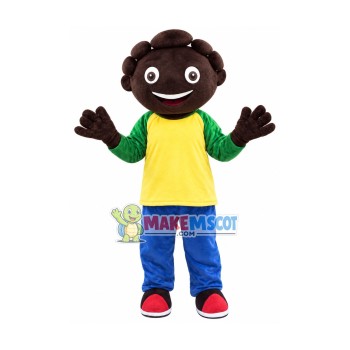 Cheering Curly Black Kid Mascot Costume