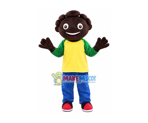 Cheering Curly Black Kid Mascot Costume Cheering Curly Black Kid Mascot Costume