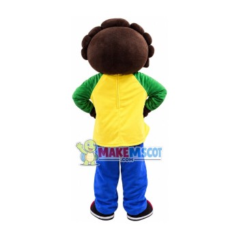 Cheering Curly Black Kid Mascot Costume
