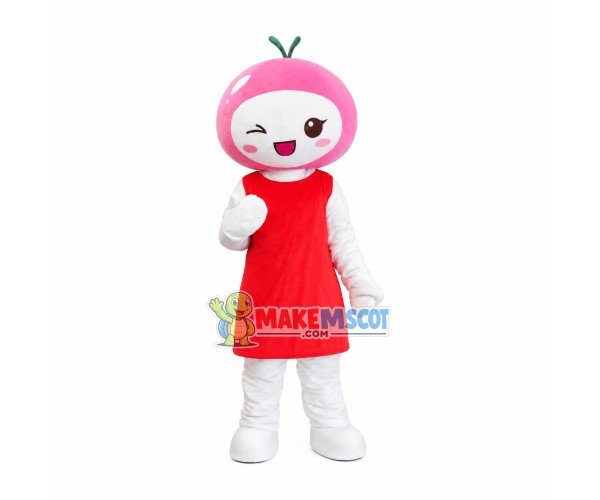 Pink Cherry Girl Mascot Costume Pink Cherry Girl Mascot Costume