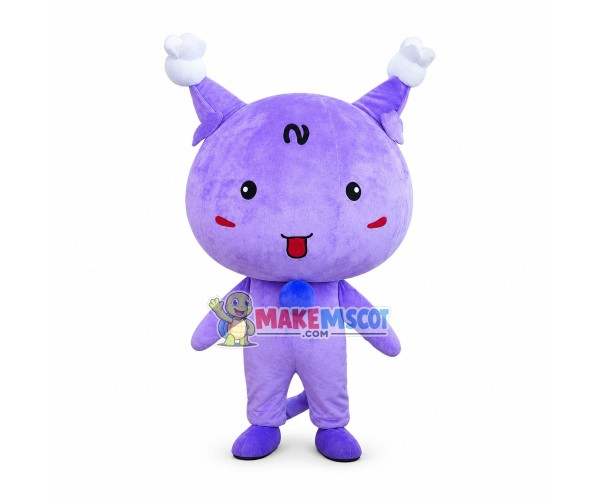Purple Cartoon Bun Cat Mascot Costume