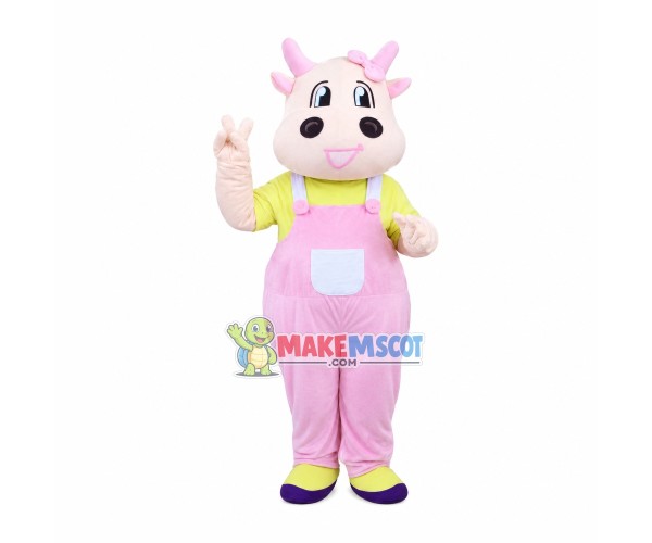 Joyful Pink Cow Mascot Costume Joyful Pink Cow Mascot Costume