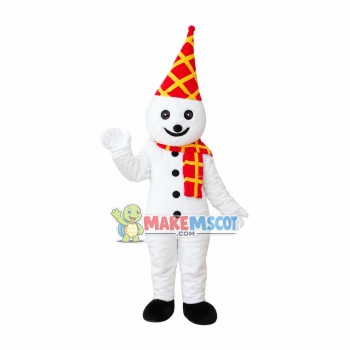 Snowman With Checkered Hat Mascot Costume