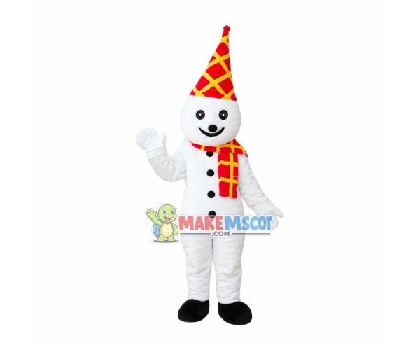 Snowman With Checkered Hat Mascot Costume Snowman With Checkered Hat Mascot Costume