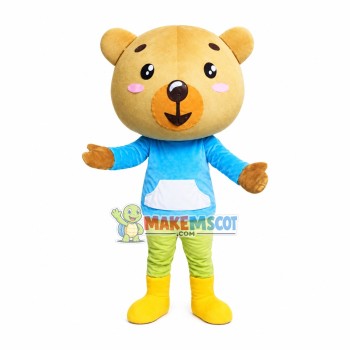 Brown Bear In The Blue Shirt Mascot Costume Brown Bear In The Blue Shirt Mascot Costume