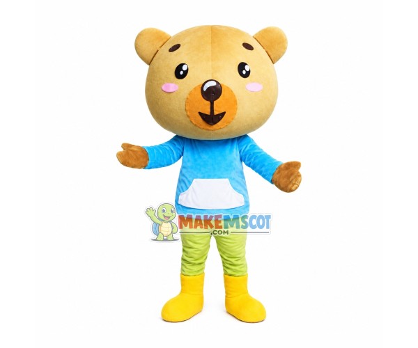Brown Bear In The Blue Shirt Mascot Costume Brown Bear In The Blue Shirt Mascot Costume