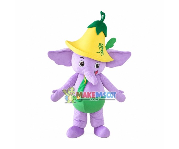 Little Violet Elephant Mascot Costume With Morning Glory Little Violet Elephant Mascot Costume With Morning Glory