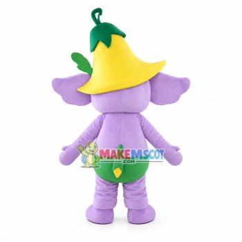 Little Violet Elephant Mascot Costume With Morning Glory Little Violet Elephant Mascot Costume With Morning Glory