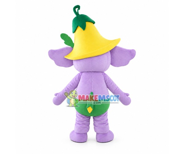 Little Violet Elephant Mascot Costume With Morning Glory Little Violet Elephant Mascot Costume With Morning Glory