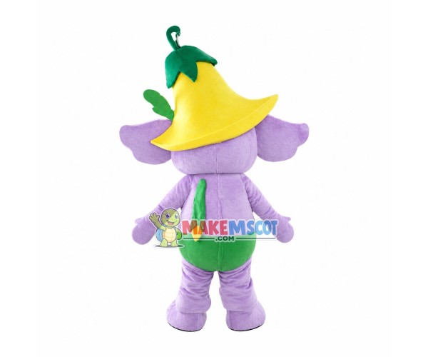 Little Violet Elephant Mascot Costume With Morning Glory Little Violet Elephant Mascot Costume With Morning Glory