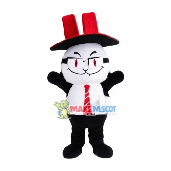 Cartoon White Cat Manager Mascot Costume