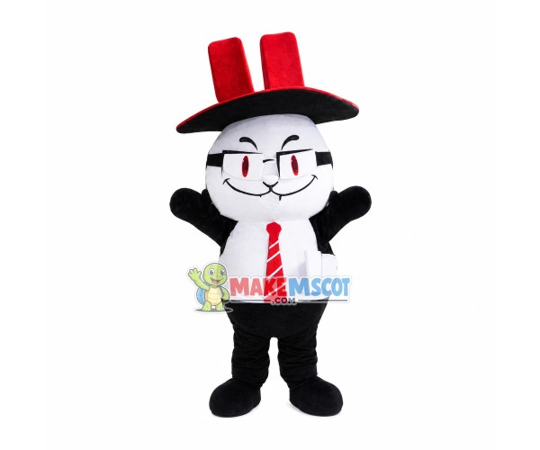 Cartoon White Cat Manager Mascot Costume