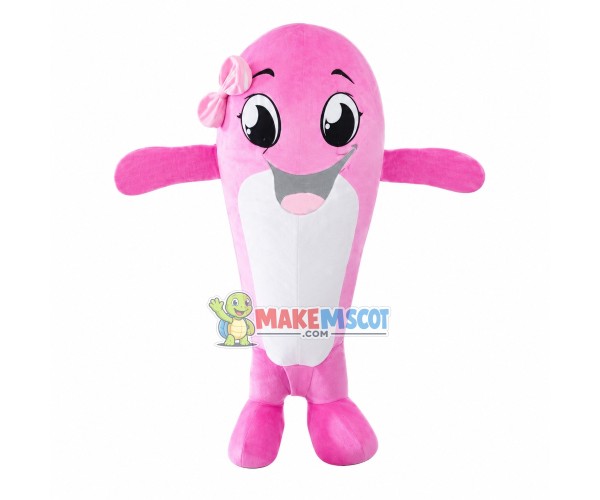 Little Pink Bow Dolphin Mascot Costume Little Pink Bow Dolphin Mascot Costume