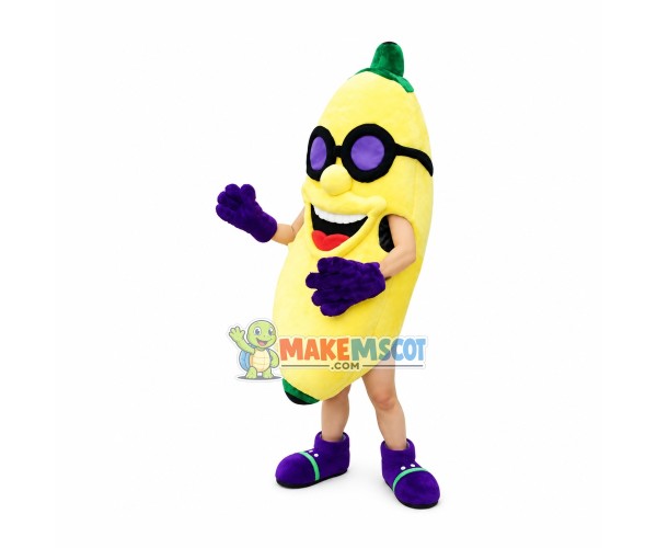 Banana In Purple Glasses Mascot Costume