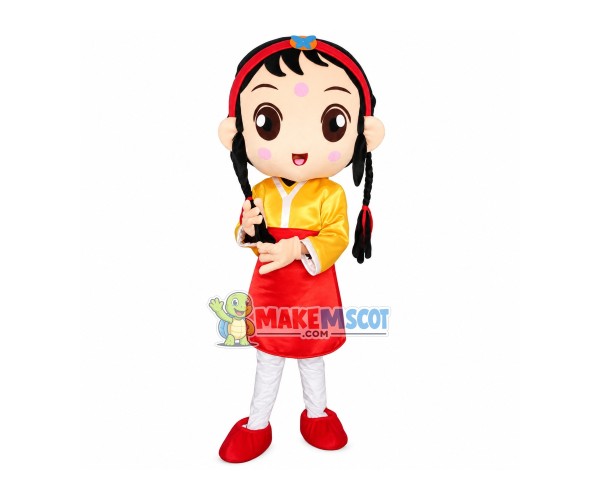 Korean Braided Little Girl Mascot Costume Korean Braided Little Girl Mascot Costume