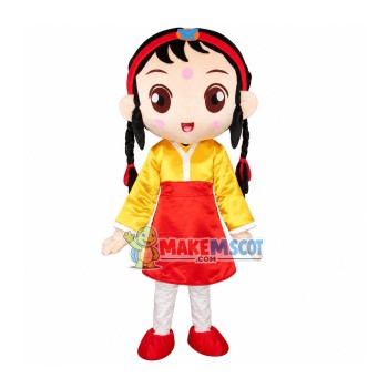 Korean Braided Little Girl Mascot Costume Korean Braided Little Girl Mascot Costume