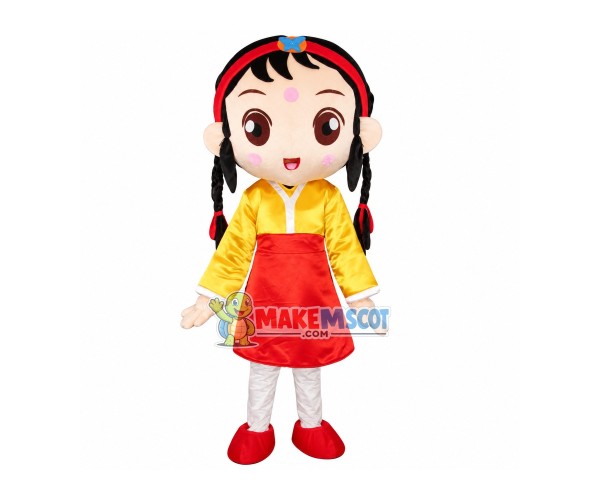 Korean Braided Little Girl Mascot Costume Korean Braided Little Girl Mascot Costume