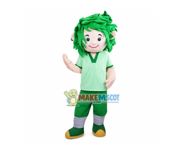 Green Afro Male Nurse Mascot Costume Green Afro Male Nurse Mascot Costume
