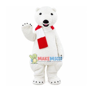 Polar Bear Mascot Costume With Scarf