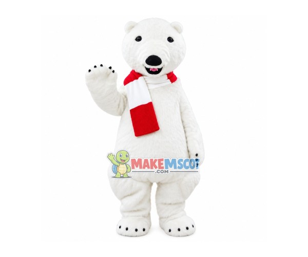 Polar Bear Mascot Costume With Scarf Polar Bear Mascot Costume With Scarf