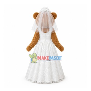 Wedding Dress Bride Brown Bear Mascot Costume