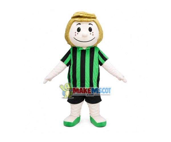 Boy In The Green Striped Shirt Mascot Costume Boy In The Green Striped Shirt Mascot Costume
