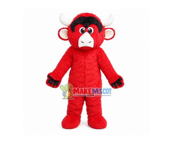 Red Furry Yak Mascot Costume Red Furry Yak Mascot Costume